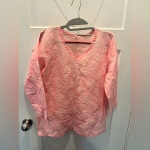 Pink Embroidered Boho Tunic Top Peasant Blouse Festival Small